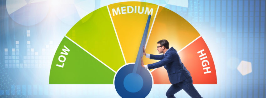 Businessman in the risk metering and management concept